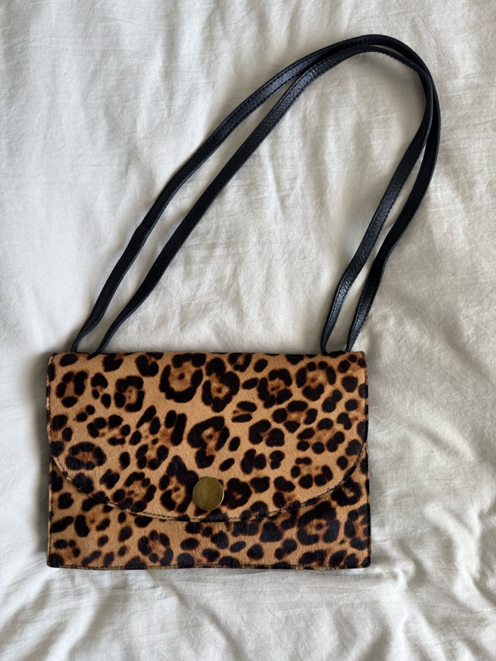 Madewell Leopard Print Crossbody in Brown and Black with Gold Accent